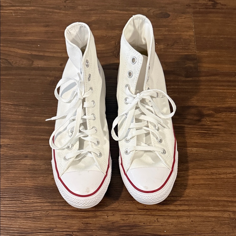 Converse White High-Tops with Red Accents